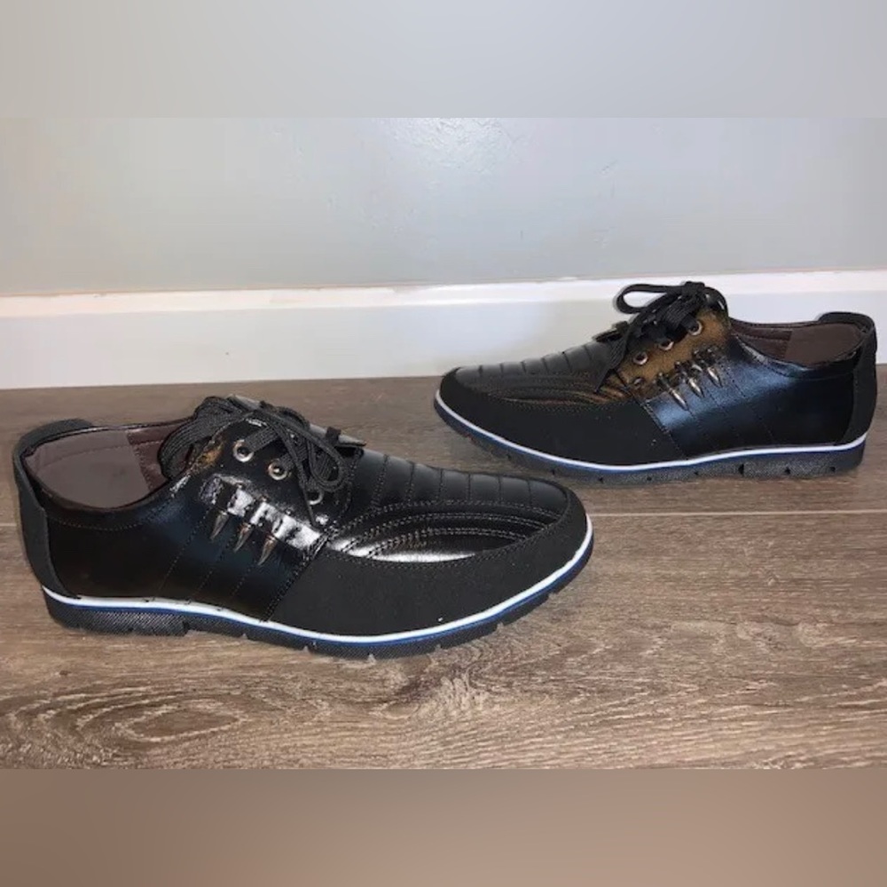 Menico Mens Leather Casual Shoes Lace up Outdoor Unique Driving Sneakers Sz 10.5